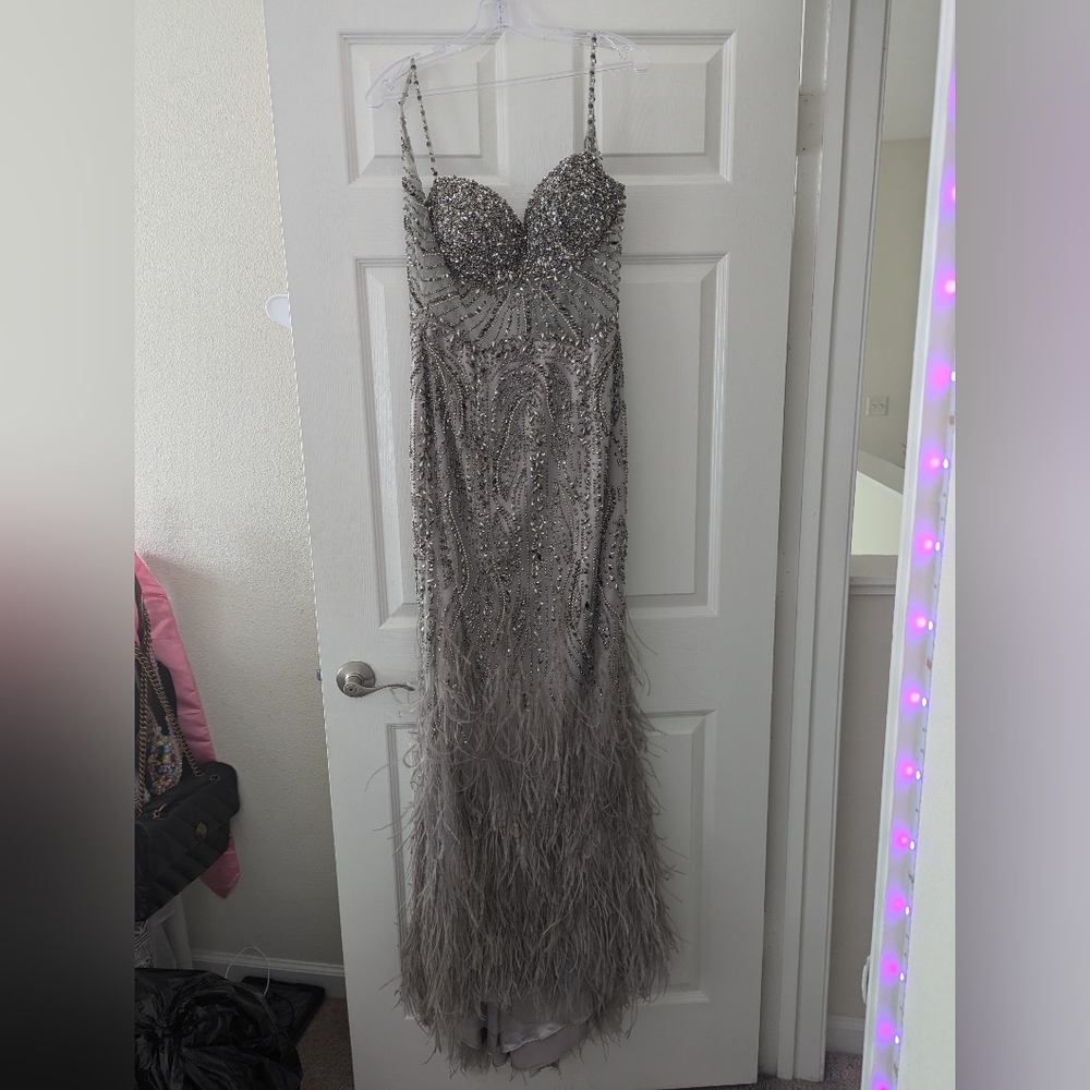 "To the Nines" prom gown, size 8, silver.  Bought from London, England boutique